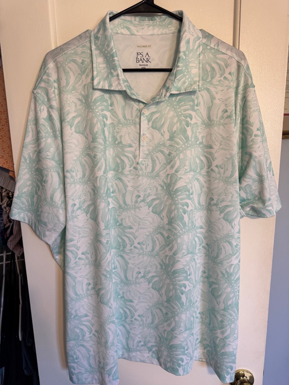 Jos. A. Bank Mint Green and White Tropical Print Polo
